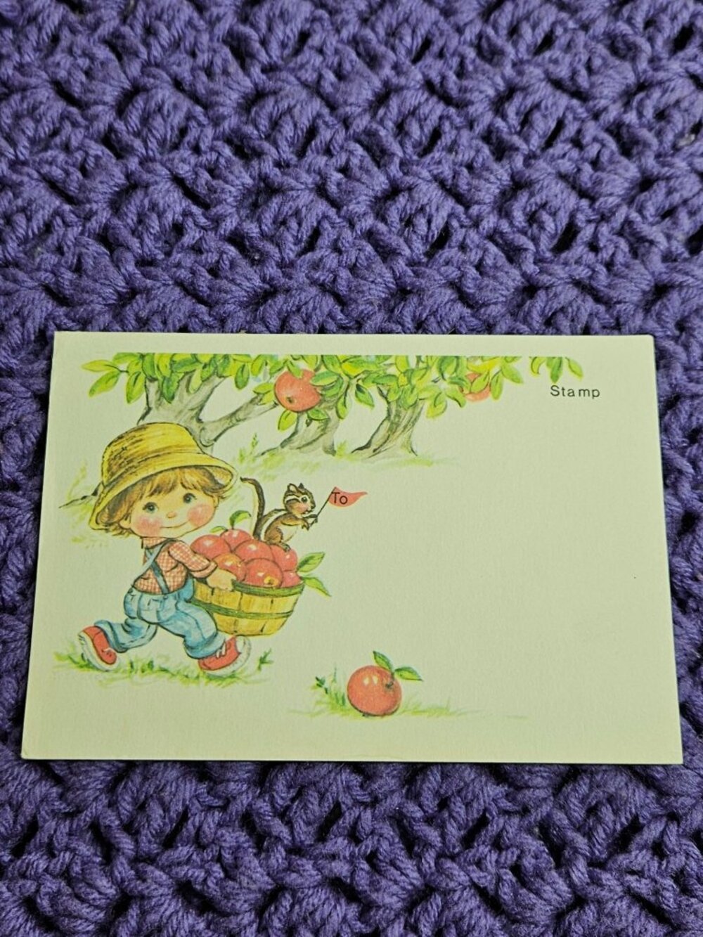 Little Boy Carrying Apples with Chipmunk Postcard